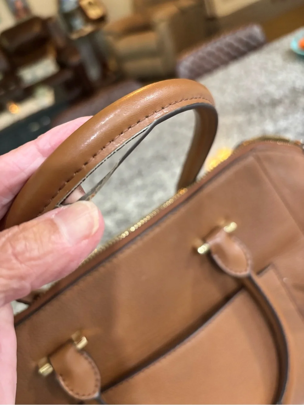 Michael Kors Cognac Pebbled Leather Satchel with Gold Hardware
